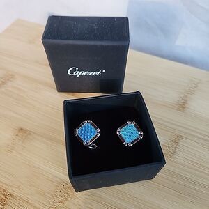 Cufflinks Caperci Formal Occassion Tuxedo Attire‎ Silver &  Teal Green